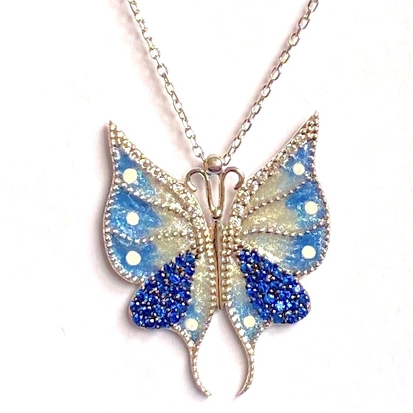 🦋925 Silver necklace butterfly sapphire cz - Picture 5 of 5